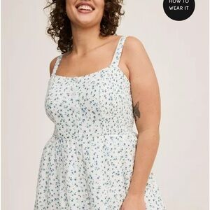Torrid White and Blue Floral Smocked Dress